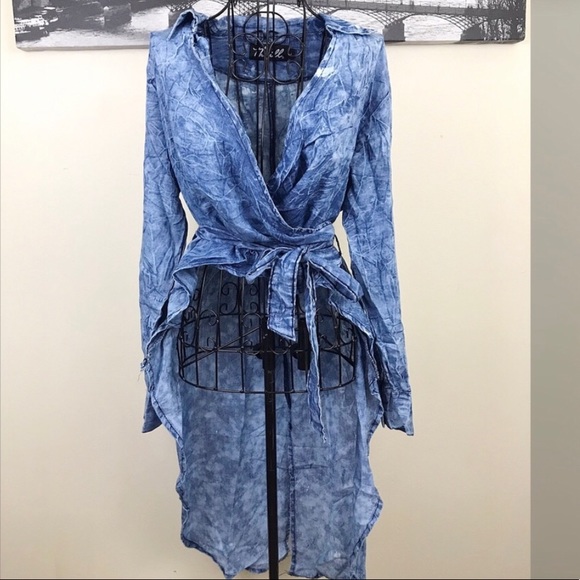 Tops - NWOT High Low Denim Wrap Top